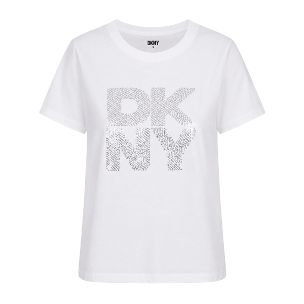 Dkny  T-shirts, hauts et polos Blanc - T-SHIRT À LOGO À PAILLETTES EMPILÉES - M - Ref.